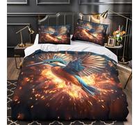 GKWEQPQWK Martín Pescador pájaro de Fuego Impresión 3D 3 Piezas Funda de colchón Funda de edredón Microfibra Cierre Cremallera antiácaros para bebés Adolescentes Adultos Double（200x200cm）