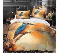 GKWEQPQWK Martín Pescador posado Impresión 3D 3 Piezas Funda de edredón Arte ribereño otoñal cubrecama Microfibra morbida antiácaros para Chicas Adolescentes Mujeres Double（200x200cm）