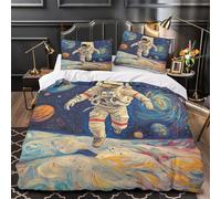 GKWEQPQWK Paseo Espacial de astronautas Impresión 3D 3 Piezas Funda de edredón cubrecama Microfibra Cierre Cremallera antiácaros para bebés Chicas Mujeres Super King（260x220cm）