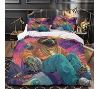 GKWEQPQWK Pereza en el Espacio Impresión 3D 3 Piezas Funda de edredón Estilo de Arte cósmico Vibrante cubrecama Microfibra morbida Transpirable para bebés Adolescentes Hombres Super King（260x220cm）