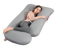 GKXLH Almohada suave de embarazo, almohada de maternidad de cuerpo completo en forma de J para mujeres embarazadas con funda de poliéster, relleno de poliéster, 145 cm x 7 cm (J-shape), Gris, Sólido