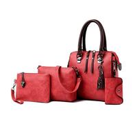 GKYQVE Bolso de mano multifuncional de piel sintética para mujer con asa superior 4 en 1, bolso de hombro cruzado, cartera y tarjetero, conjunto de bolso de moda, Red, One Size