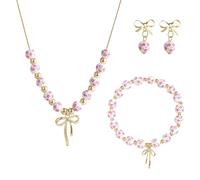 GKYQVE Bonito juego de joyas de cerámica con lazo de cerámica con patrón de porcelana azul y blanco, collar elegante para eventos casuales y formales, collar de cerámica floral y aretes, talla única