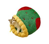 GKYQVE Cama cálida para mascotas con interior de felpa desmontable para gatos, perros, decoración de invierno, cama de Navidad, casa temática navideña