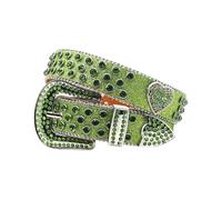 GKYQVE Cinturón punk de poliuretano para jeans, resistente, hip hop, hebilla brillante con diamantes de imitación incrustados, cinturones para vestidos, mujeres y hombres, verde, B