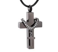 GKYQVE Collar con colgante de cenizas de mascotas con doble cruz de acero inoxidable resistente a la moda, medallón de urna conmemorativa, joyería conmemorativa para mascotas