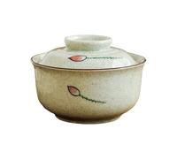 GKYQVE Cuenco de cerámica hecho a mano para ramen, diseño floral, apto para microondas y horno, diseño a prueba de derrames para sopa, fideos, cuenco de cerámica con tapa