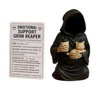 GKYQVE Decoración de arte de fantasía gótica, estatua de la muerte hecha a mano con gatos caprichosos compañero para amantes del humor oscuro, apoya emocionalmente el arte gótico