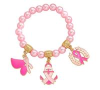 GKYQVE Diseño de cuentas ajustables con cinta simbólica, dije de aleación de trigo, para mujeres con cuentas de concienciación sobre el cáncer de mama, One Size, como se describe