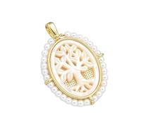 GKYQVE Elegante collar ovalado con colgante de la Virgen María, hecho a mano de materiales de latón y perlas de agua dulce, uso casual, colgante religioso de moda, talla única, como se describe, como