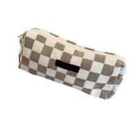 GKYQVE Estuche de pana con cremallera para estudiantes y adultos, gran capacidad, bolsa de almacenamiento de cosméticos de viaje, Cuadros marrón claro