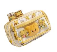 GKYQVE Estuche para bolígrafos de gran capacidad con calcomanías de oso de dibujos animados, llavero, abrazadera de papel, para niños, niñas, estudiantes, caja de lápices multicompartimentos, c