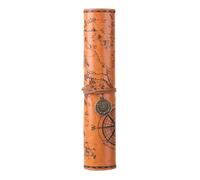 GKYQVE Estuche vintage de piel para bolígrafos, pinceles de gran capacidad, para artistas, estudiantes, viajes, mapa del tesoro, organizador de bolígrafos, Marrón plano