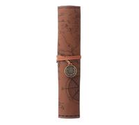 GKYQVE Estuche vintage de piel para bolígrafos, pinceles de gran capacidad, para artistas, estudiantes, viajes, mapa del tesoro, organizador de bolígrafos, Café oscuro esmerilado