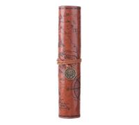 GKYQVE Estuche vintage de piel para bolígrafos, pinceles de gran capacidad, para artistas, estudiantes, viajes, mapa del tesoro, organizador de bolígrafos, Marrón oscuro plano