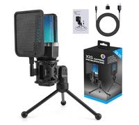 GKYQVE Juego de micrófono de escritorio USB con iluminación y condensador de alta sensibilidad, soporte ajustable de 360 grados para decoración de escritorio del hogar