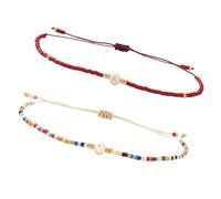 GKYQVE Paquete de 2 pulseras ajustables tejidas a mano, cadena de muñeca, perlas, hilo étnico, pulseras de cadena de cuentas tejidas a mano, talla única, como se describe