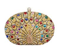 GKYQVE Sofisticado bolso de noche con diamantes de imitación con estampado de pavos reales, bolso cruzado para bodas y celebraciones, bolso de mano con diamantes de imitación, Gold, One Size