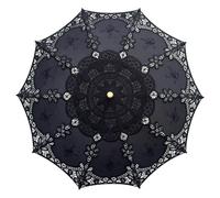 GKYQVE Sombrilla bordada de algodón con detalles de encaje para actividades al aire libre, fotografía de boda, paraguas bordado floral, Negro