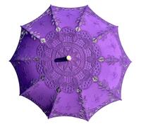 GKYQVE Sombrilla bordada de algodón con detalles de encaje para actividades al aire libre, fotografía de boda, paraguas bordado floral, Morado (