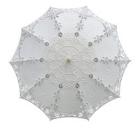 GKYQVE Sombrilla bordada de algodón con detalles de encaje para actividades al aire libre, fotografía de boda, paraguas bordado floral, beige