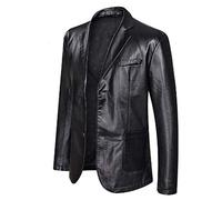 GL SUIT Chaqueta de cuero para hombre Primavera y Otoño Invierno Blazer solapa PU Traje de cuero de imitación Abrigos Chaqueta de motocicleta,Negro,XXXL