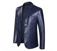 GL SUIT Chaqueta de cuero para hombre Primavera y Otoño Invierno Blazer solapa PU Traje de cuero de imitación Abrigos Chaqueta de motocicleta,Azul,XXL