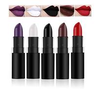GL-Turelifes - Juego de 5 lápices labiales de vampiro mate de larga duración, rojo, negro, púrpura, blanco, lápiz labial de terciopelo para disfraces, cosplay, maquillaje de Halloween