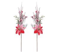 GL-Turelifes Paquete de 2 ramos grandes de flores de Navidad de 20.9 pulgadas, palillos de flores de Pascua artificiales rojas con tallos de flores de árbol de Navidad para una impresionante