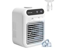 Glacier Breeze AC, ventilador de enfriamiento de la brisa glaciar, refrigerador evaporativo tranquilo con tanque de agua de 500 ml, mini aire acondicionado de enfriamiento instantáneo (White)
