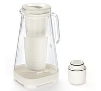 GLACIER FRESH Jarra de agua de vidrio de 10 tazas con 1 filtro de caudal 3X, filtración de 5 etapas que reduce el 99% de cloro y mejora el sabor, ecológica, sin BPA, color blanco