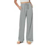 Glacspyg Pantalones de pierna ancha que fluyen para mujer, pantalones casuales de playa de cintura alta con cordón Palazzo pantalones con bolsillos, gris azul, M