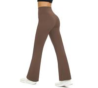 Glacspyg Pantalones de Yoga Ladies Flarn Leggings Cintura Alta Abdominales Control de Entrenamiento Fitness Jogging Pants Marrón S