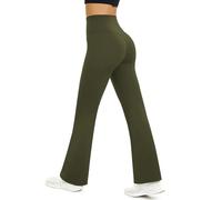 Glacspyg Pantalones de Yoga Ladies Flarn Leggings Cintura Alta Abdominales Control de Entrenamiento Fitness Jogging Pants Verde Oliva L