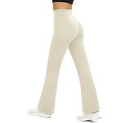 Glacspyg Pantalones de Yoga Ladies Flarn Leggings Cintura Alta Abdominales Control de Entrenamiento Fitness Jogging Pants Caqui S