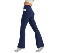 Glacspyg Pantalones de Yoga Pantalones de Jogging Casuales de Bolsillo para Mujeres Deportivos de Cintura Alta de Jazz Elásticos Anchos Azul L