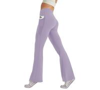 Glacspyg Pantalones de Yoga Pantalones de Jogging Casuales de Bolsillo para Mujeres Deportivos de Cintura Alta de Jazz Elásticos Anchos Lila Morada L