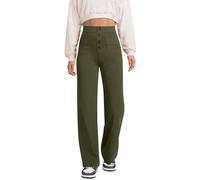 Glacspyg Pantalones de Yoga Pantalones Deportivos de Cintura Alta para Mujeres Botones Rectos Bolsillos Pantalones Casuales Elásticos Verde M