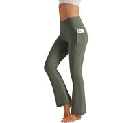Glacspyg Pantalones de Yoga para Mujer, Pantalones Acampanados con Bolsillos, Cintura en V, Estilo Bootcut, Pantalones Deportivos y de Ocio para Fitness Verde S