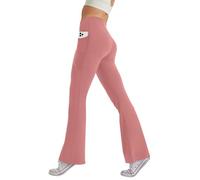 Glacspyg Pantalones para mujer con bolsillos, pantalones de yoga para el tiempo libre, pantalones deportivos de cintura alta, elásticos, anchos y con corte de bota, Rosa., XXL