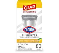 Glad Bolsas de basura pequeñas con cordón de almacenamiento de alimentos con Clorox, 4 bolsas de basura grises de galón, limón fresco scent, 80 cuentas (paquete mayor) (79315)