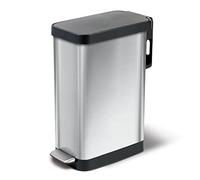 Glad Bote de basura delgado con protección contra olores Clorox, cubo de basura estrecho para cocina con tapa de cierre suave, pedal de pie y soporte para rollo de bolsa de residuos, acero inoxidable,