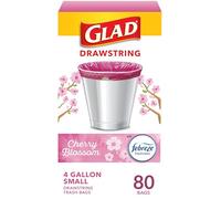 Glad OdorShield - Bolsas de basura pequeñas con cordón, bolsa de basura de 4 galones, flor de cerezo Febreze, 80 unidades (el paquete puede variar)