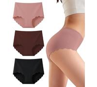 Gladbecke Bragas sin Costuras Mujer Braguita, Elástico Culotte Cintura, Braguitas Ropa Interior Cómoda y Sexy, Media Ropa Interior Cómodas y Suaves, Borgoña/Rosa/Negro, Pack de 3, XS