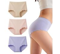 Gladbecke Bragas Sin Costuras Slips Braguitas Cómodas para Mujer Talle Alto Transpirable, Morado/Rosa/Albaricoque, Pack de 3, L