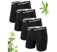Gladbecke Calzoncillos Boxer Hombre Bambú Pack 4, Ropa Interior Hombre Suave y Transpirable, Boxers Largos Anti-Rozaduras con Bragueta, Pack de 4, Negro, L
