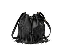 Gladdon Leather Bucket Bags, Tipo Cubo de Cuero para Mujer, Cruzados con cordón y Borla Bolsos de Hombro, Color Negro, Large