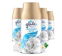 Glade Ambientador automático en aerosol, eliminador de olores en aerosol automático y fragancia de habitación, 4 recargas, ropa limpia, 269 ml