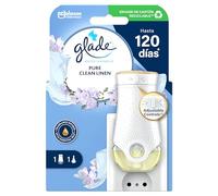 Glade Ambientador Eléctrico Líquido Regulable Clean Linen, Dura Hasta 120 Días, con Aceites Esenciales, 1 Difusor + 1 Recambio