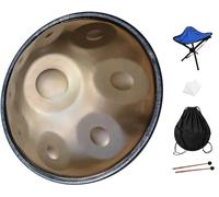 GLADFRESIT Handpan "Gold Performer" 18 pulgadas 9 notas 440 Hz en G Minor con soporte de mano, bolsa de mano, baquetas resistentes y paño libre de polvo (oro, 9-440 Hz)
